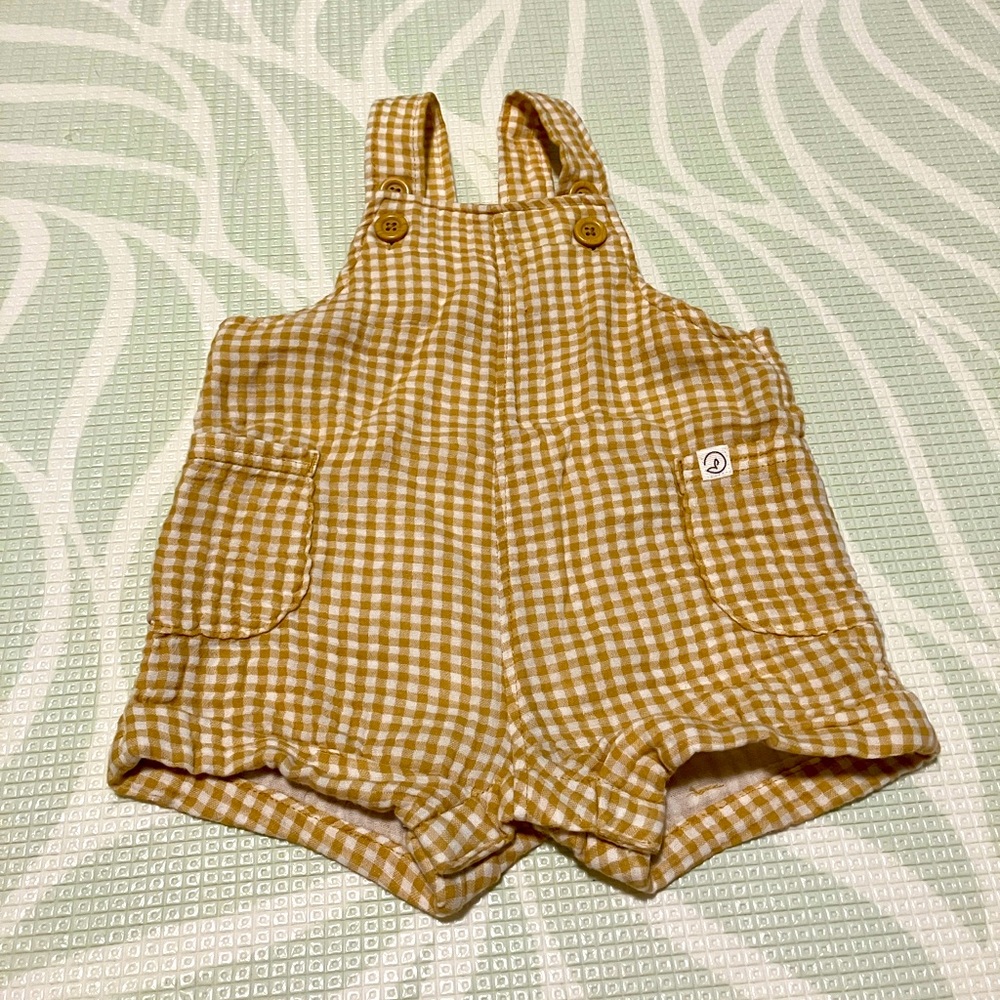 Little Planet Carter’s 3 Month Ochre Gingham Gauze Shortalls